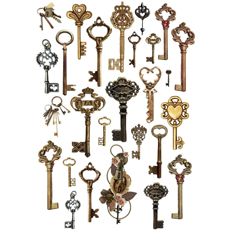 2 PCS Retro Metal Key Cosas Kawaii Uncut Stickers Scrapbooking Stationery Washi Tape Set School Supplies