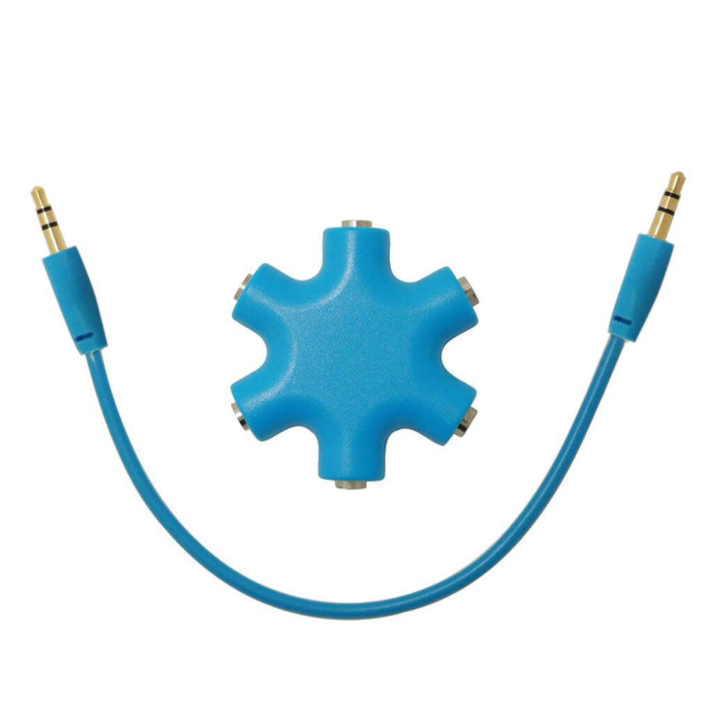 Mix Colors 3.5mm Snowflake Shape 5 Way Stereo Audio Splitter Jack Earphone Headphone Adapter: Blue