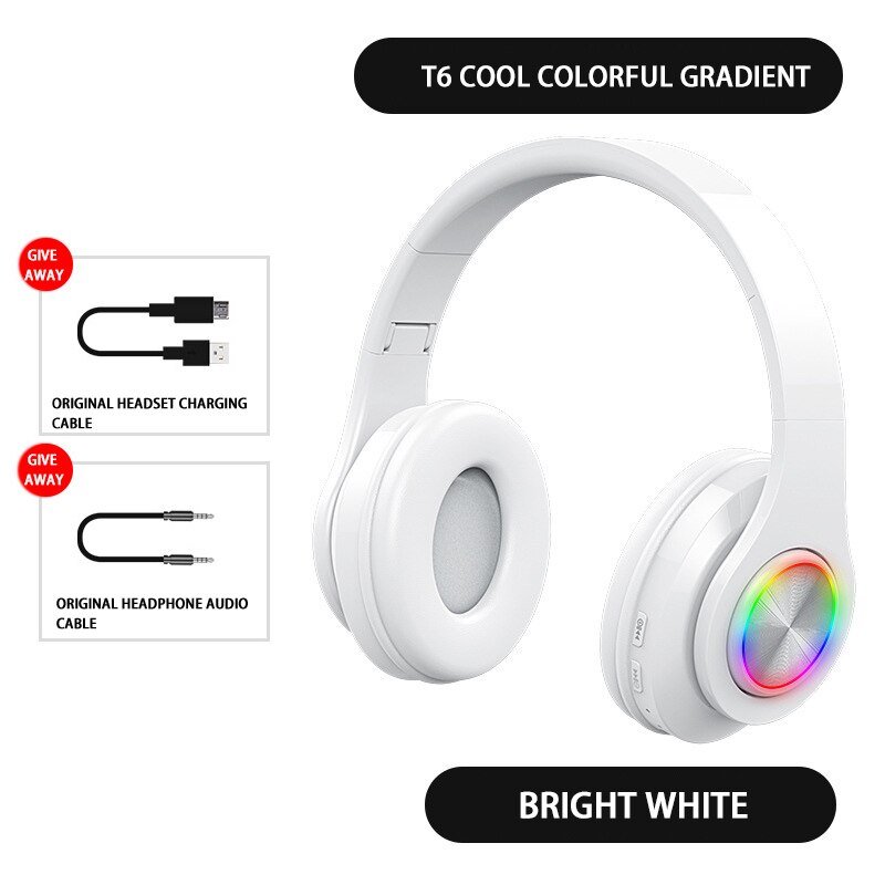 Led 5.0 Bluetooth Oortelefoon Draadloze Hoofdtelefoon Sport Gaming Headset Ruisonderdrukkende Hoofdtelefoon Draadloze Met Mic: T6LED white