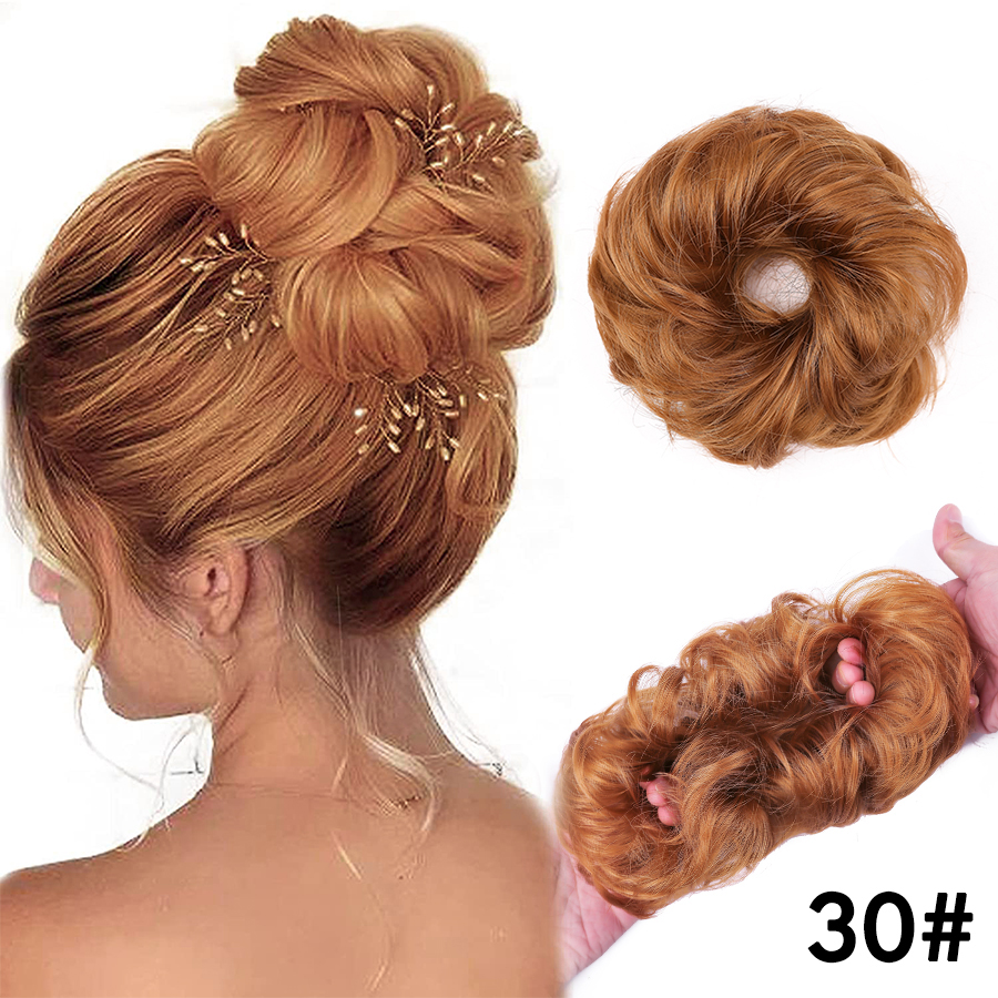 Moños de pelo rizado elástico sintético, extensiones de pelo para envolver cola de caballo, Updos, moño despeinado, postizos para mujeres y niñas: Color natural