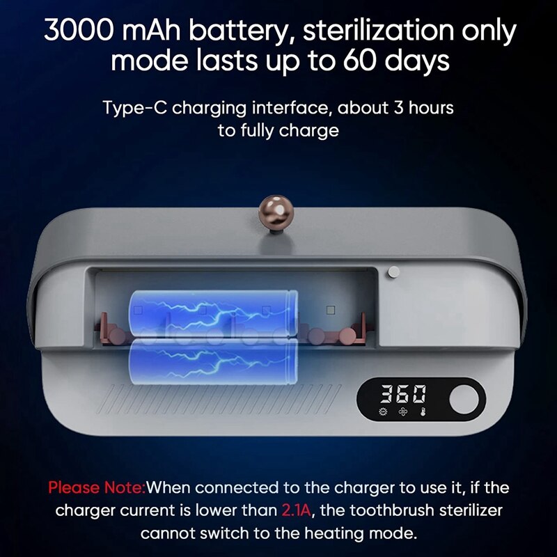 Tandenborstelhouder Met Tandenborstels Schoon Functie En U V Licht, Wall Mounted Voor Badkamer Met Ingebouwde Ventilator