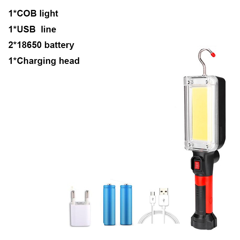 Portable Magnetic Work Light LED COB Work Light USB Rechargeable Repair Flashlight Inspection Work Lamp Working by 18650 Battery: Option B