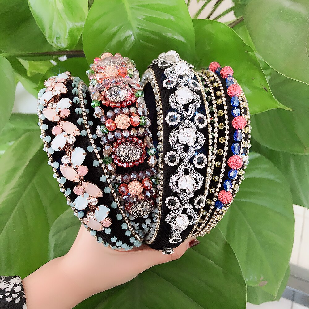 Vintage Crystal Haarbanden Vrouwen Kleurrijke Bead Hoofdbanden Handgemaakte Brede Haarbanden Dames Haaraccessoires Ornament