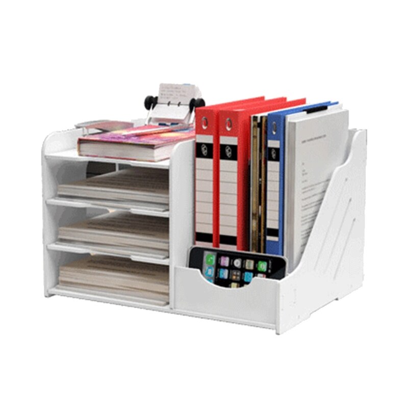 Multi-layers Paper File Holder Sundries Storage Box PVC Wood Desktop Book Magazine Desk Shelf Stationery Organizer: C