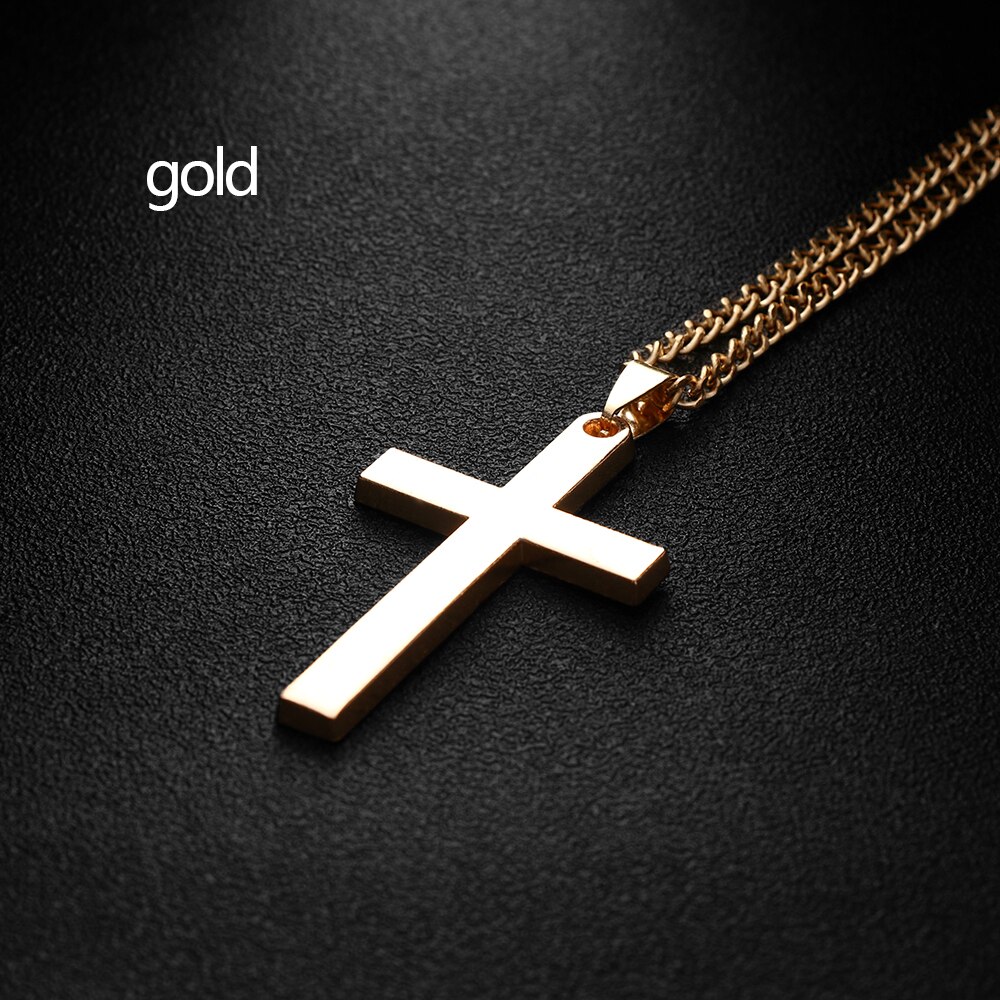 Collar con colgante de Cruz para hombre, cadena de eslabones de acero inoxidable, estilo Punk, 1 unidad,: A-gold