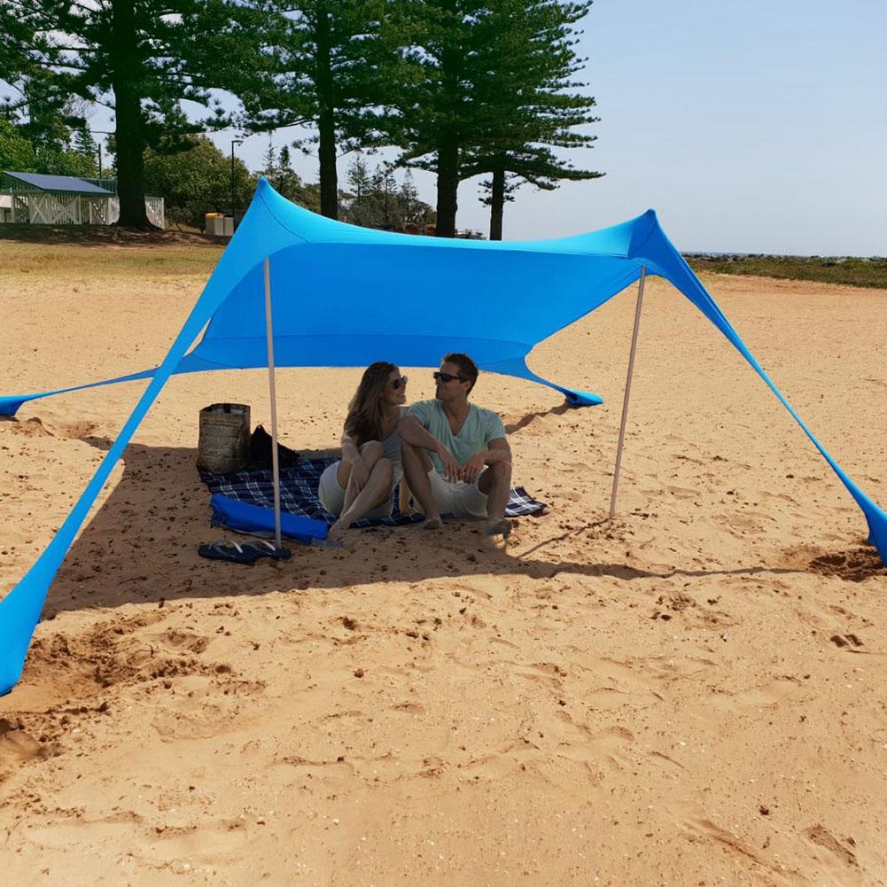 Familie Strand Waterdichte Parasol Lichtgewicht Draagbare Strand Luifel Anti-Uv Zonnescherm Tent Met Zandzak Ankers 4 Gratis Pinnen