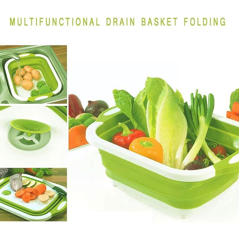 Multifunction Collapsible Cutting Board Dish Tub 3 Basins supplies Drain Outdoor Basket Kitchen 1 Camp Sink Folding Portabl C1U8