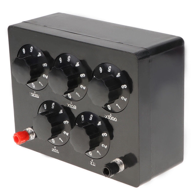 Svart motstandsboks jern variabelt tiårsmotstandsmotstandsboks 0-9999.9 ohm 165 x 125 x 60mm til fysikalsk undervisning