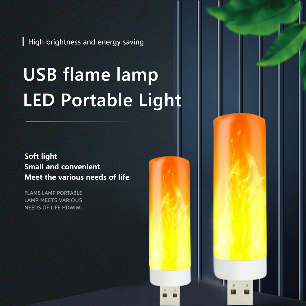 USB Atmosphere Light LED Flame Flashing Candle Lights Book Lamp for Camping