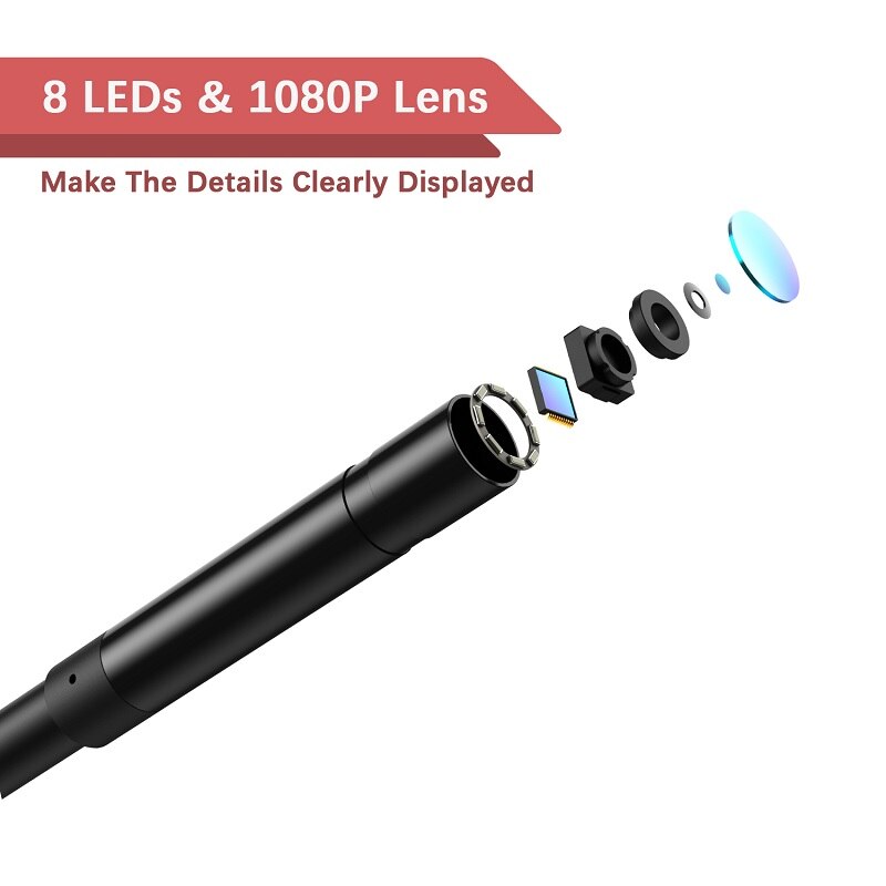 4.3 Inch Screen Industrial Endoscope Camera HD1080P Monitor Car Inspection Borescope 8MM Lens 8 LEDs IP67 Waterproof F200