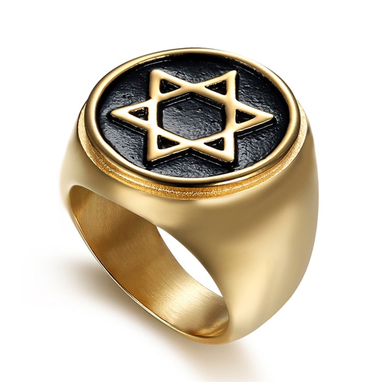 Joodse Davidster Mannelijke Ring Goud Kleur Roestvrij Staal Hexagon Ringen Voor Mannen Punk Sieraden Maat 7-13