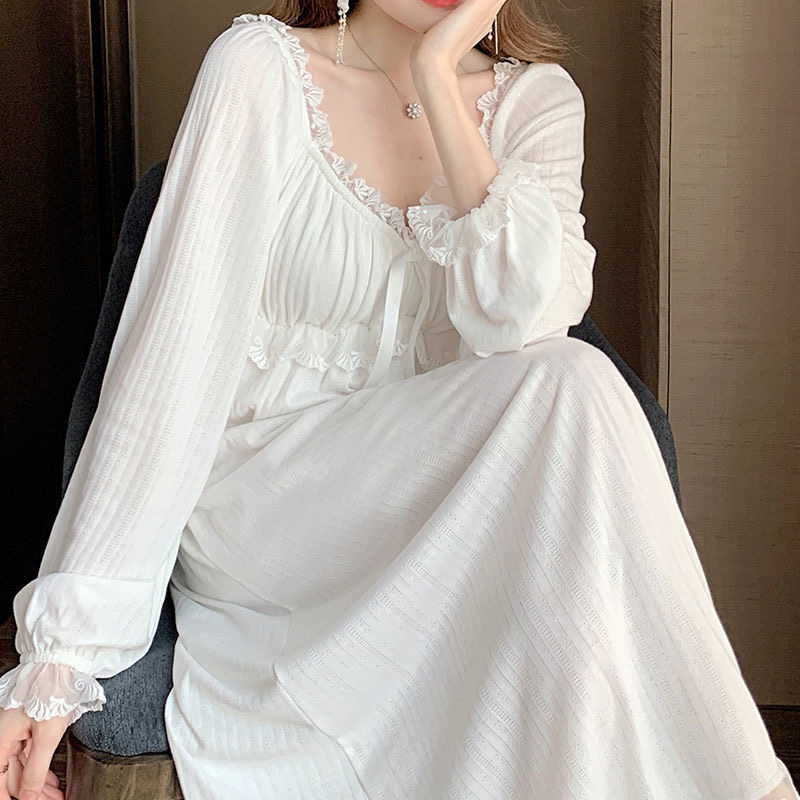 Fdfklak bomuldsnatkjoler til kvinder langærmet natkjole stor størrelse løs hvid natkjole dame& #39 ;s nattøjs natskjorte