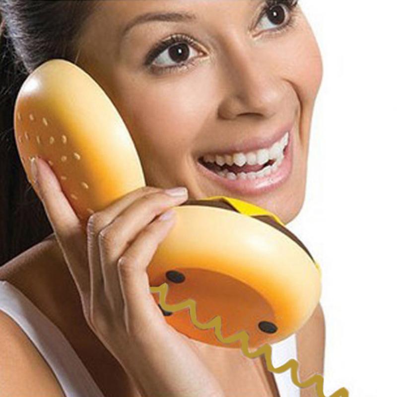 [Funny] Durable CB2 Novetly Juno Hamburger Cheeseburger Burger Corded Phone Novelty Really Telephone bread model phone Cute