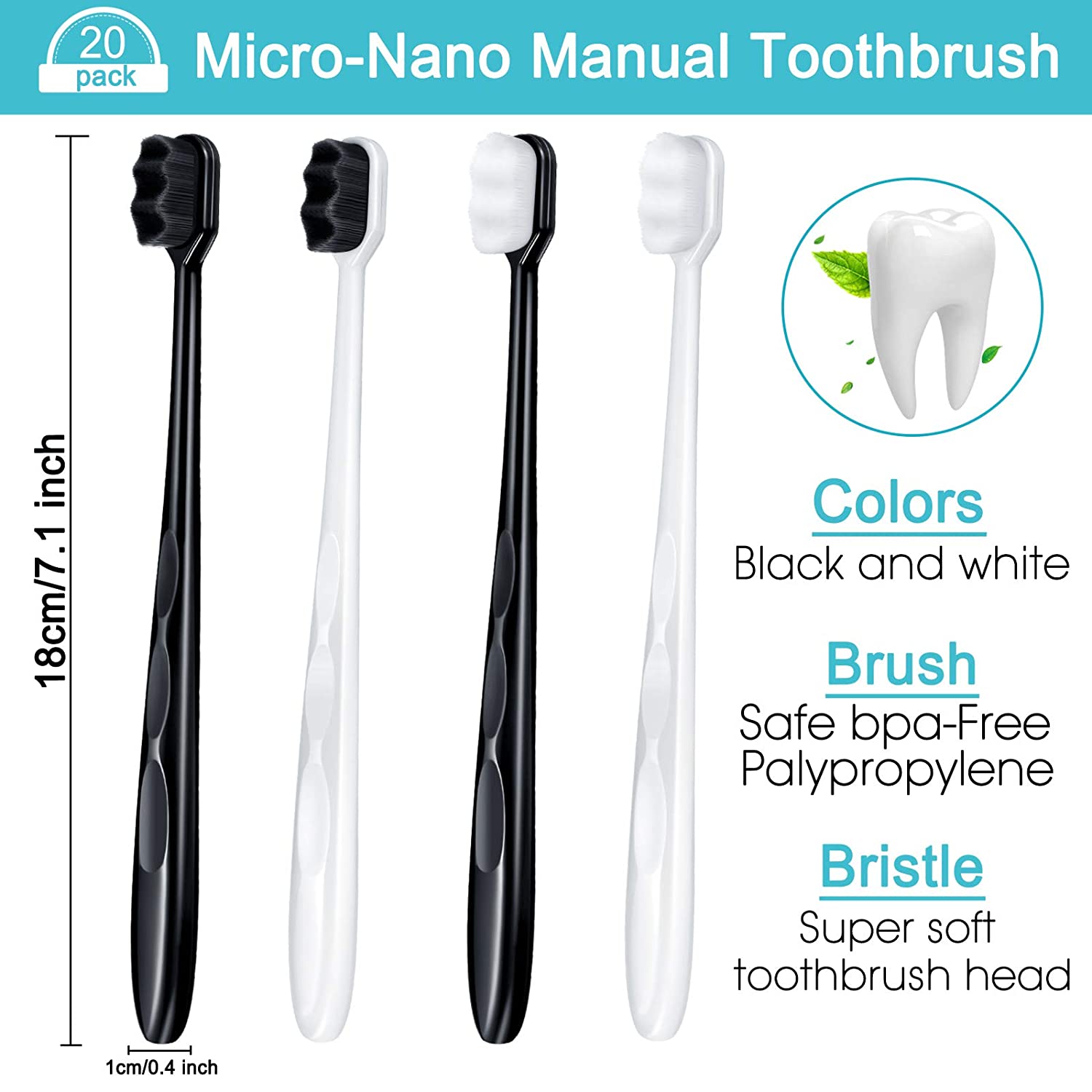 20pcs Extra Soft Toothbrush Micro Nano Toothbrushes 20000 Soft Bamboo Charcoal Bristles for Fragile Teeth Oral Gum Recession