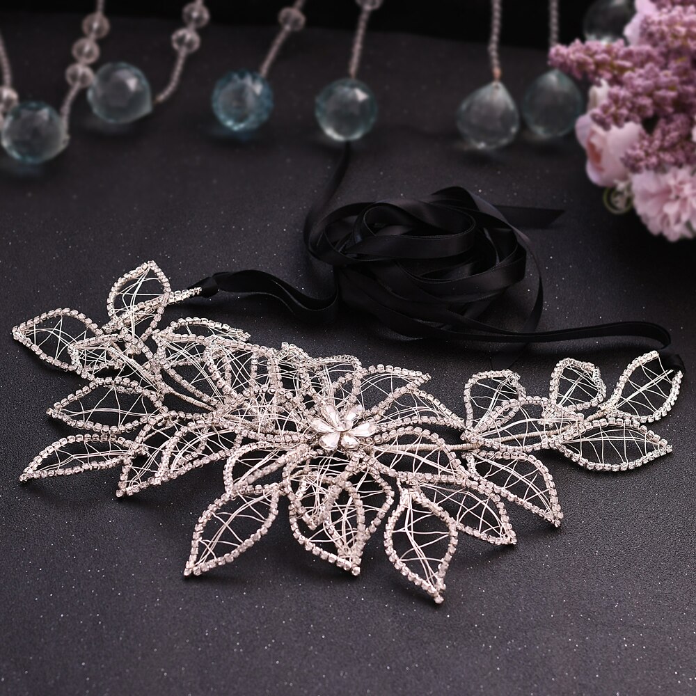 TRiXY SH256-S Silver Diamond Wedding Dress Belt Waist Belt with Rhinestones Luxury Sparkly Belts for Women Dress Satin Sash Belt: black ribbon