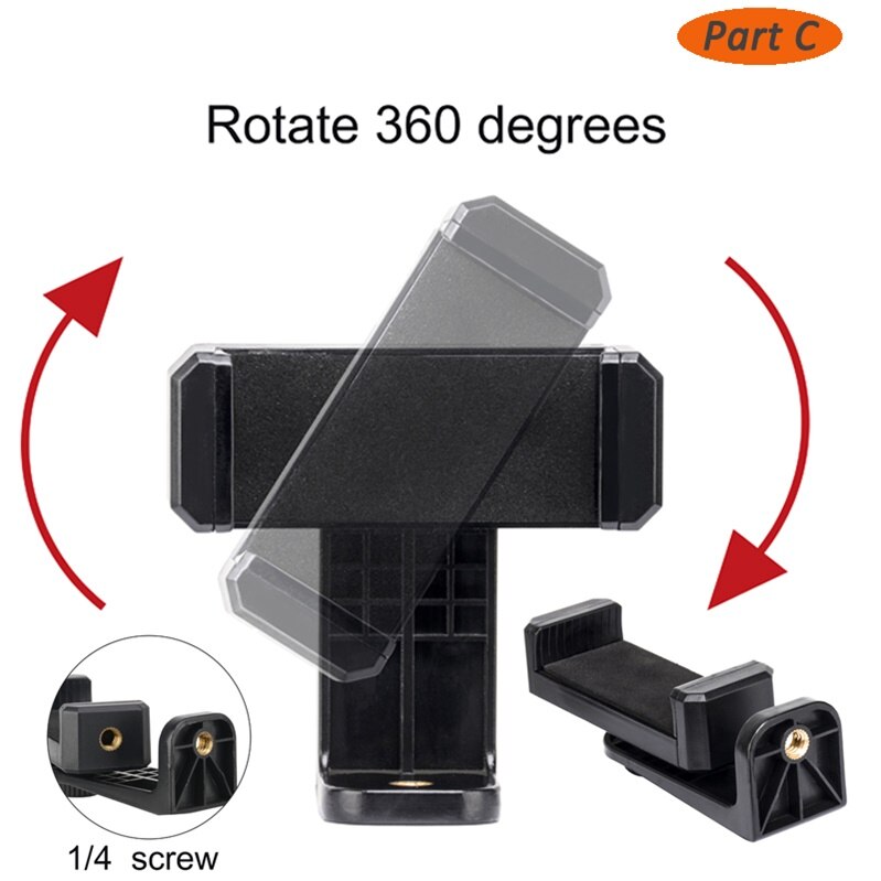 Multi Mobiele Telefoon Statief Mount-360 graden Universele Statief Mount Adapter Telefoon houder met 1/4 "schroef gaten Vergelijken met Statief: Part C