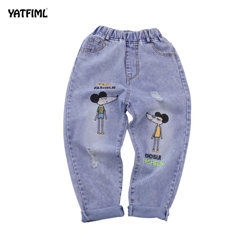 Yatfiml tegneseriebukser bukser piger jeans børn teenagere hul jeans børn denim bukser baby jean tøj