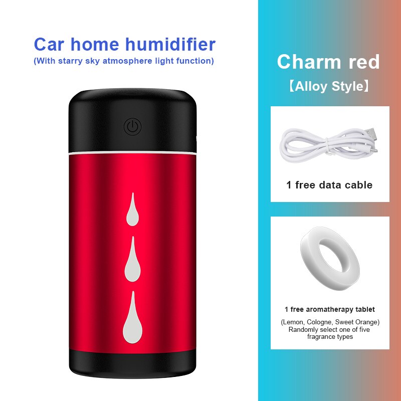 Auto Luchtbevochtiger Luchtreiniger Sterrenhemel Licht Projector Usb Draagbare Luchtbevochtiger Verneveling Essentiële Olie Aromatherapie Diffus: Rood