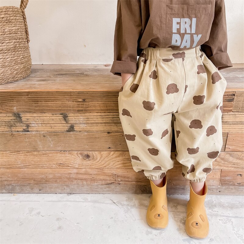Herten Jonmi 2022 Lente Kinderen Cartoon Gedrukt Broek Koreaanse Stijl Katoen Casual Kinderen Haren Broek