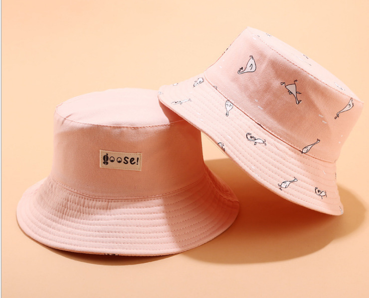 Portable des deux côtés Panama seau casquette unisexe coton dessin animé seau chapeau hommes femmes Bob casquette Hip Hop pêche en plein air jaune chapeau: Rose
