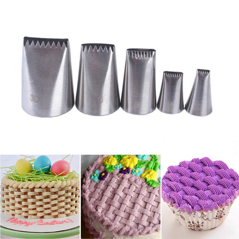 5 Stks/set Basketweave Tips Icing Nozzles Maken Geribbelde Strepen, Fondant Cake Cupcake Decoratie Tips Bakken Tools