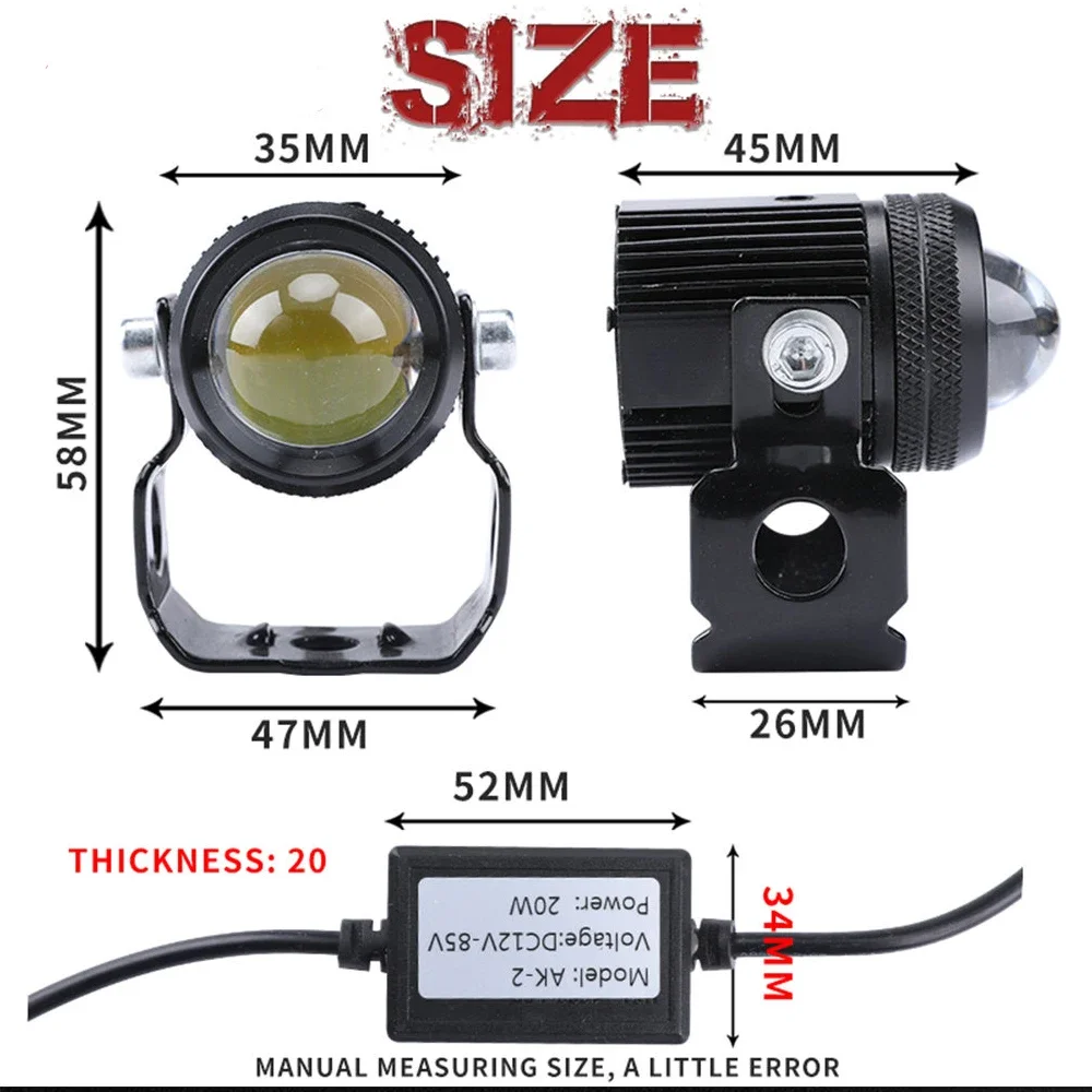 Faro LED para motocicleta, bombillas de trabajo para Moto, focos para coche, lente de proyector, punto de doble Color, accesorios de luz antiniebla auxiliar