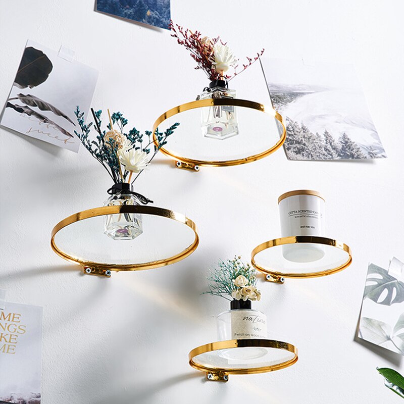 Floating Glass Shelves For Wall Display Shelf Wall Ledge Decorative Hanging Ledges Home Decor Nordic Metal Plant Flower Pot Rack