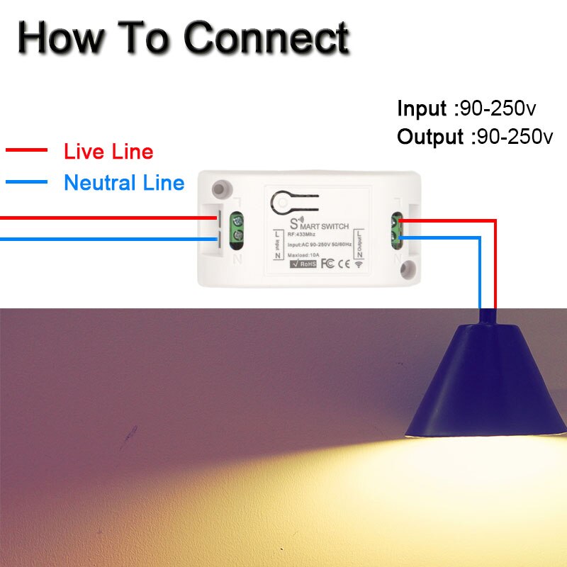 Trådløs belysning switch  rf 433 mhz  ac 110v 220v 1ch modtager universal trykknap switch til celiingroom soveværelse køkken lampe