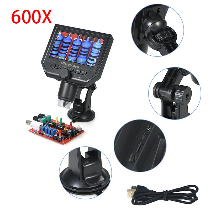 Adjustable 600X Electronic USB Microscope Digital Soldering Video Microscope Camera 4.3 inch LCD Endoscope Magnifying Camera