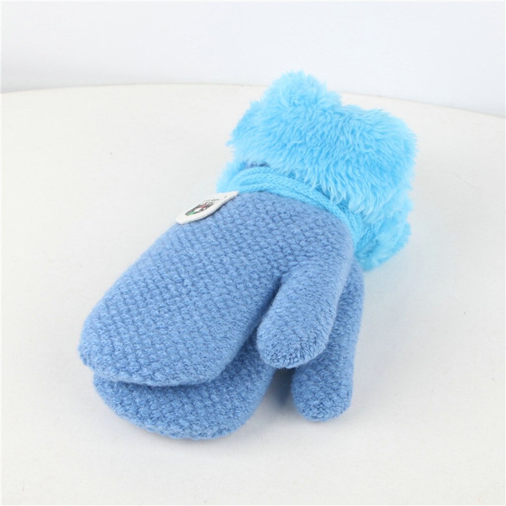 Children Winter Gloves Warm Knitted Mittens Girls Boys Rope Full Finger Thickening Gloves Mittens for Toddler Furring Gloves: Sky Blue 