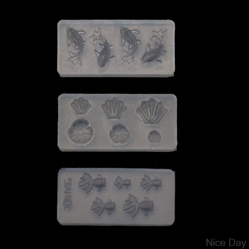 3pc mini størrelse gullfisk lotus blad øredobber vann dag diy harpiks smykkeform sett  a07 20