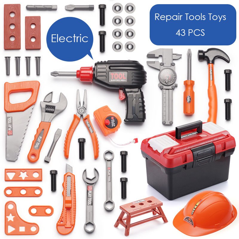 Simulatie Chidlren Reparatie Tools Speelgoed Hand Boor Wrench Toolbox Kit Leren Ingenieur Carpenter Pretend Play Gereedschap Speelgoed Voor Jongens: YELLOW