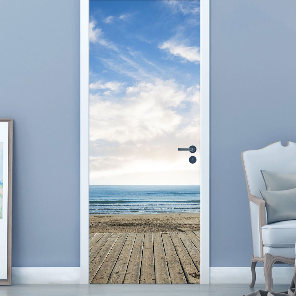 Sea Horizon Beach Scenery Wall Stickers Home Decoration DIY Door Sticker Kitchen Bathroom Art Mural Peel &amp; Stick Vinly Wallpaper