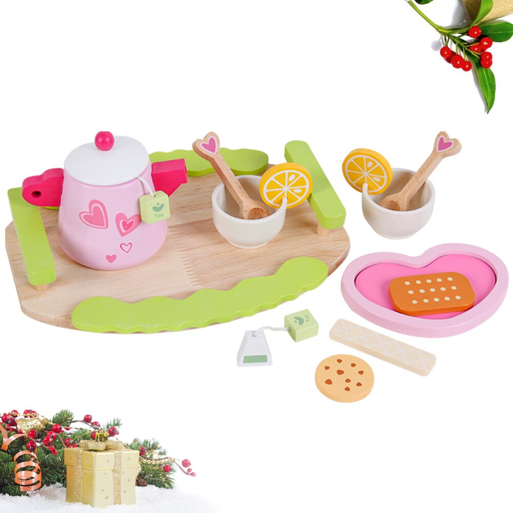 1 Set Role Play Wooden Tea Service Plate Role Play Props Educational for Child