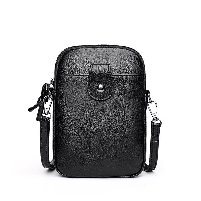 vintage soft leather handbags mini mobile phone bag women's shoulder messenger bag small bag: black