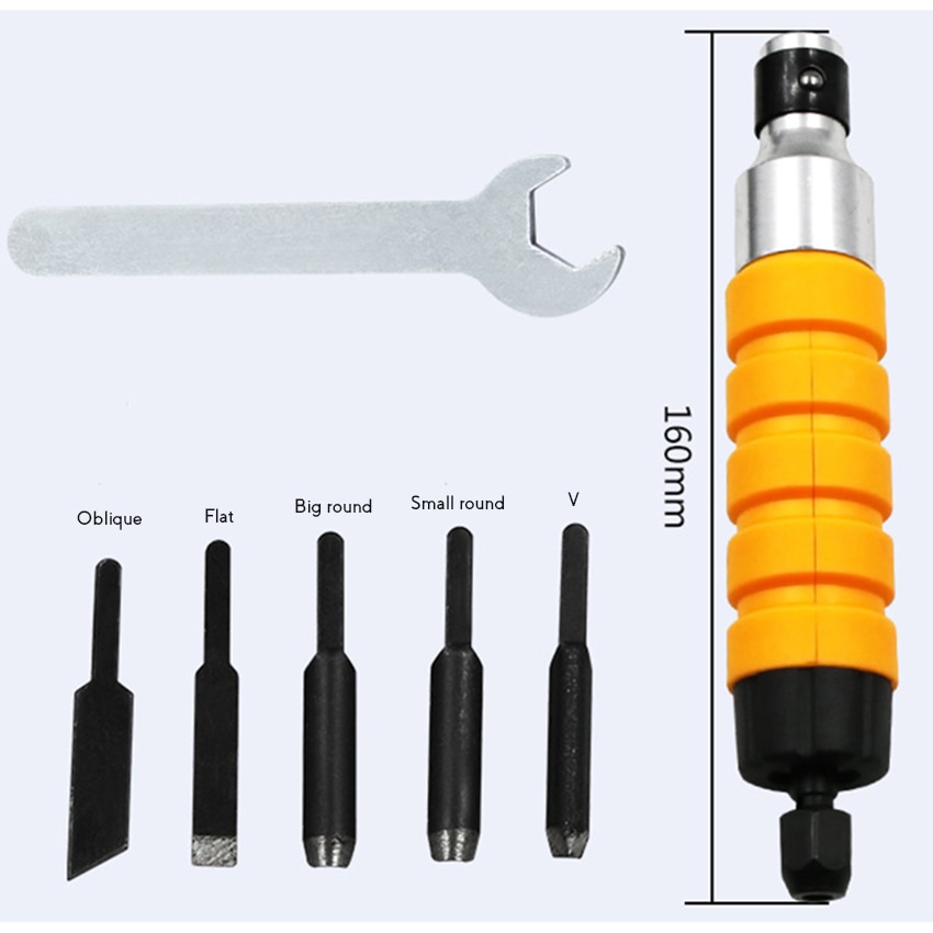 1 Set di scalpello elettrico 5 lame per intaglio del legno + 1 piccola chiave strumento per intaglio del legno per lucidatrice da tavolo mulino sospeso