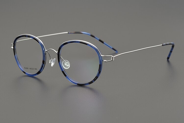 Denemarken Retro Ronde Brillen Titanium Brilmontuur Mannen Vrouw Schroefloos Ultralight Handgemaakte Recept Brillen Optische: Blue Silver