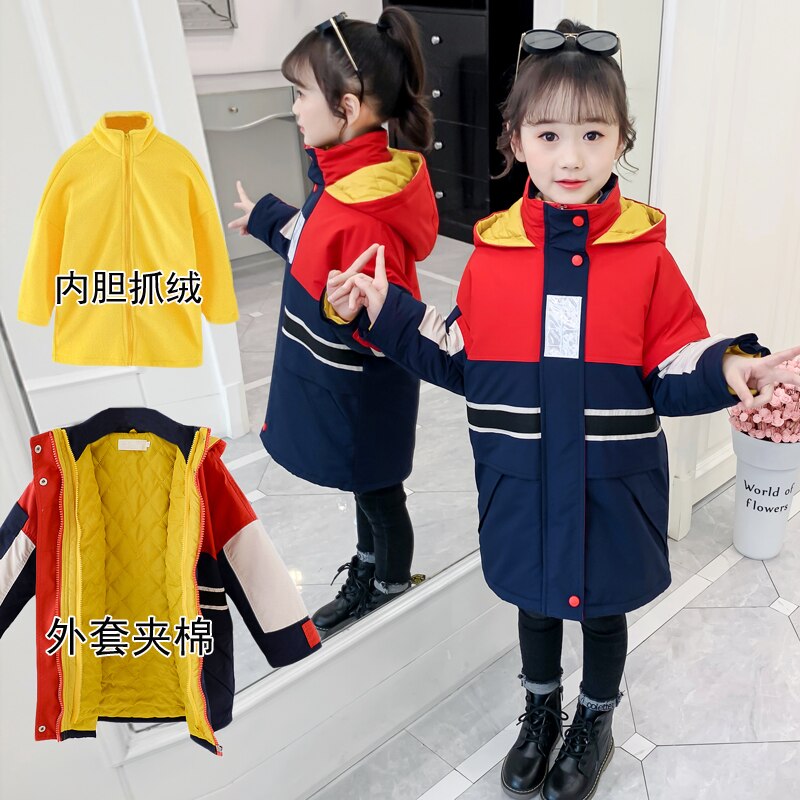 Hipac jakke vinter pige tre-i-en lang windbreaker bomuldsforet bjergbestigning aftagelig liner skoleuniform baby tøj: 160