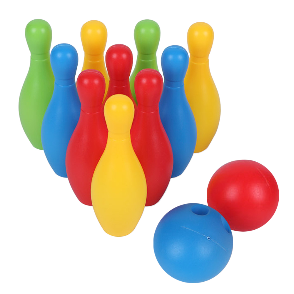 Kids Bowling Toys Set 2PCS Bowling Balls 10PCS Pins Home Outdoor Gutterball Bowling Games Great for Boys Girls Children