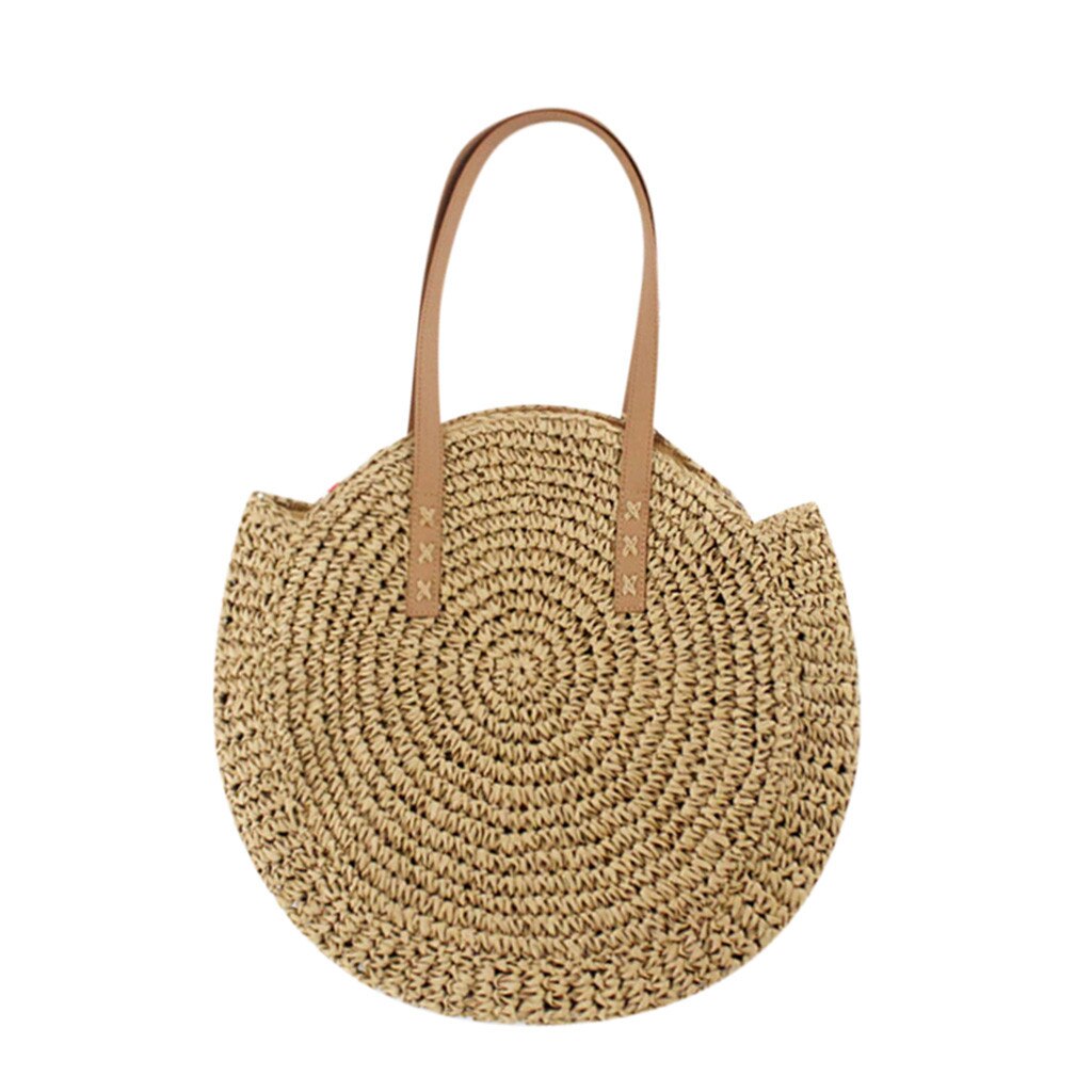38 # runde Kupplung Stroh Strand Tasche Jahrgang Hand-gestrickte Schulter Tasche Bast Runde Rattan Pack Böhmischen Sommer Strand tasche: Kaffee