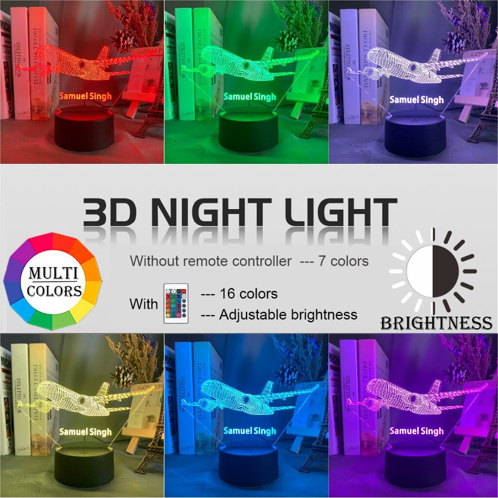 Custom 3d Lamp Airplane Hologram Baby Night Light Cool Name Customization Nightlight For Child Bedroom Decor 3d Led Night Light