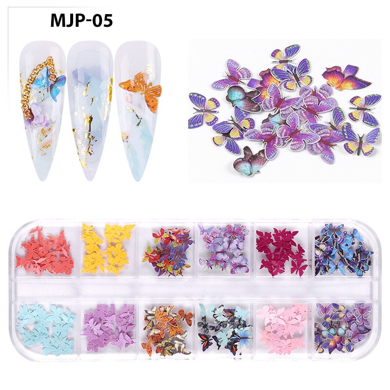 1 Doos 3D Emulatie Vlinder Kleurrijke Bloemen Nail Art Pailletten Mix Halloween Kerst Houtpulp Nail Flake Manicure Decoraties: 005