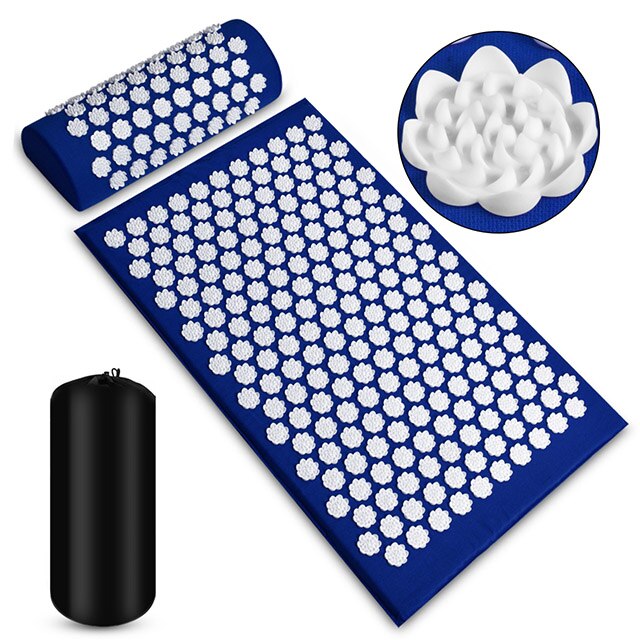 Bloem Lotus Acupressuur Mat Spikes Accupresure Massage Mat Voor Back Hals Fitness Naalden Pad Kussen Kussen Set: Blauw
