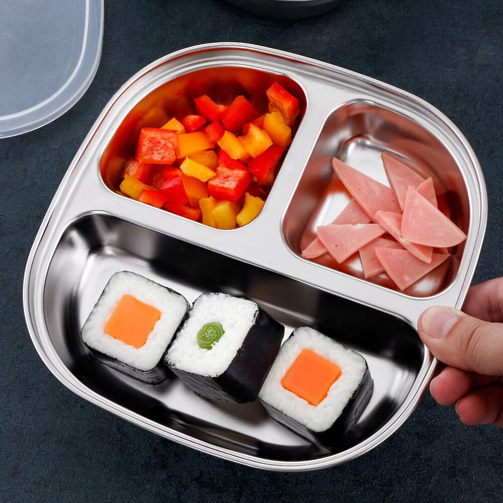 Durable Stainless Steel Divided Dinner Tray Lunch Container Food Plate for School Canteen Section Safe Healthy