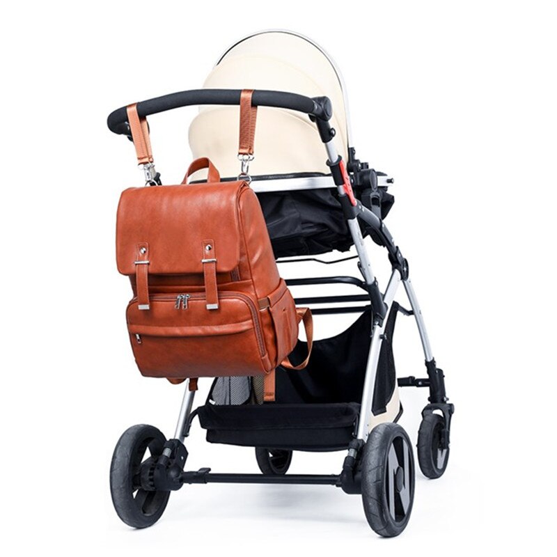 Multifunktionel bleetaske stor kapacitet læder rygsæk baby pleje fodring håndtaske udendørs rejse bleie mumie klapvogne tasker
