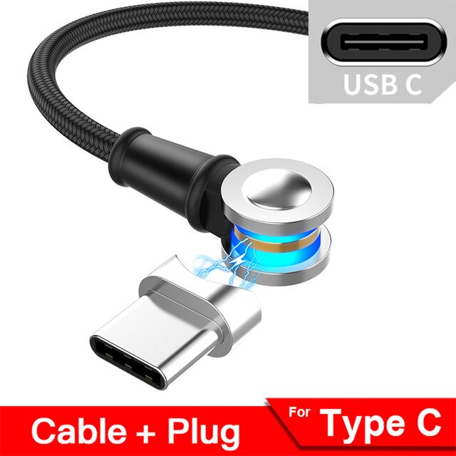 3 IN 1 USB Magnetic Cable 180 Degree Free Rotation Fast Charging for iPhone Type C Micro USB Charge Ports Mobile Phones Charger: 1M Black / for Type c