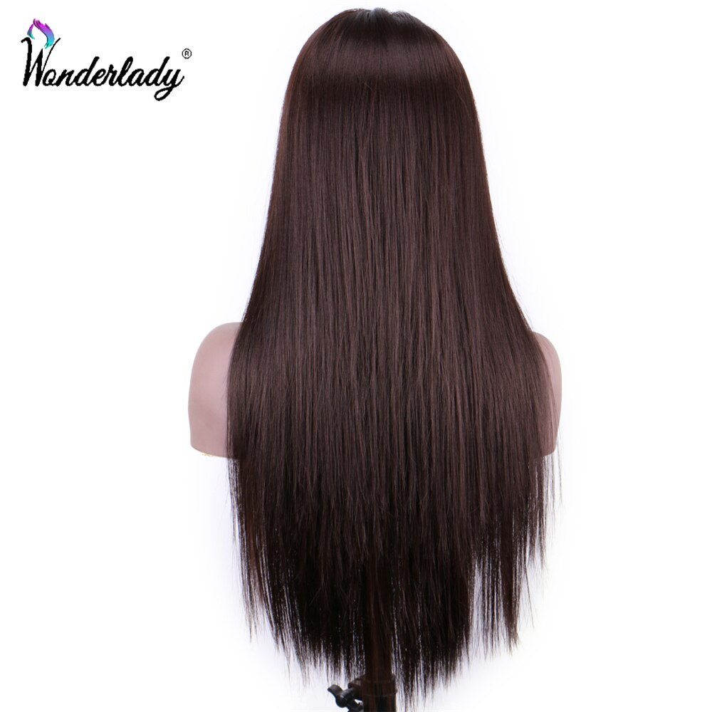 WonderLady-Peluca de encaje para mujer, pelo largo Yaki, sintético, liso, marrón y negro, frontal, color azul y morado