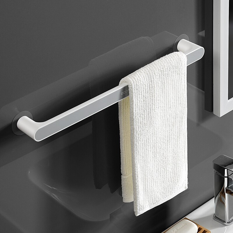 Selvklæbende håndklædeholder rack vægmonteret håndklædehænger badeværelse håndklædeholder hylde rulleholder hængekrog badeværelse arrangør: Grå lang