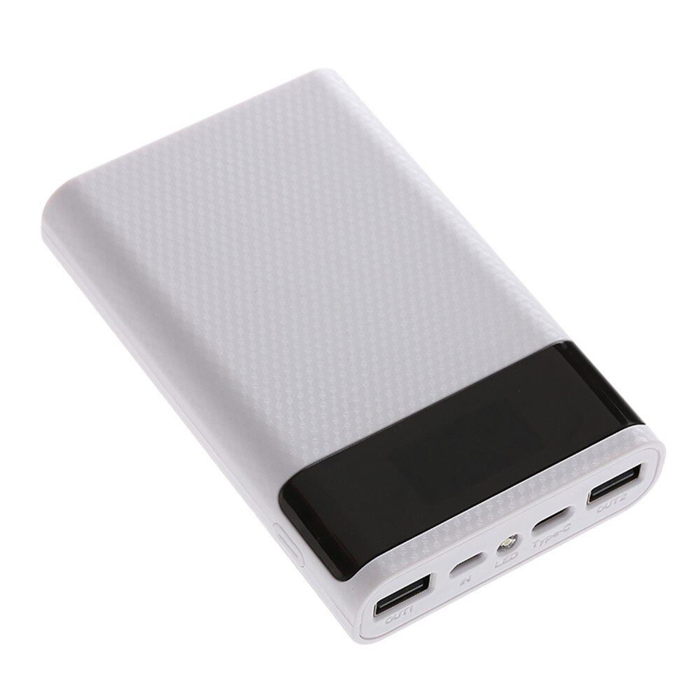 Qc 3.0 Snelle Lading Dual Usb Type C Power Bank Case Diy 4X18650 Mobiele Telefoon 15000Mah batterij Opbergdoos Zonder Batterij: White