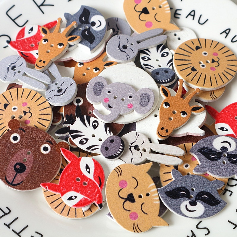bdrsjdsb 50 Stks Cartoon Haan Kip Houten Knop 2 Gaten DIY Naaien Scrapbook Decor Houten Knop Zwart Bruin Beige Gemengde Naaien Craft Levert Willekeurige Kleur